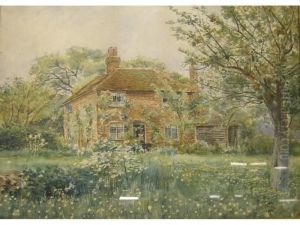 Red Bricked House With Garden by Henry James Sage