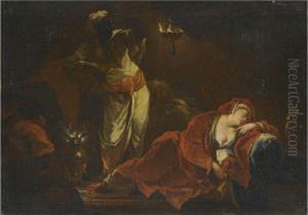Sleeping Woman With Servant Approaching - view 1