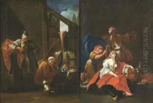 Uomo E Giovane Che Osservano Con Un Cane by Giovanni Camillo Sagrestani