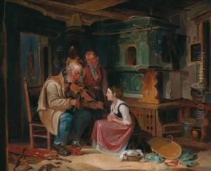 Visit Of The Wandering Musician by Gottfried Hermann Sagstatter