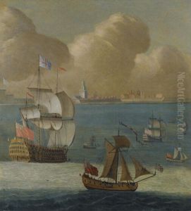 A First Rate Flagship And Other Shipping Of The Royal Navy Off Portsmouth