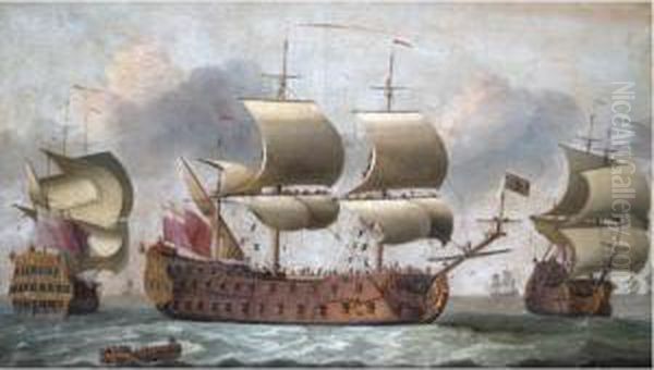 A 64-gun Man-of-war In Three Positions - view 1