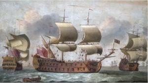 A 64-gun Man-of-war In Three Positions