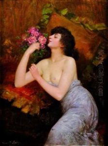 Jeune Femme Tenant Un Bouquet De Fleurs
