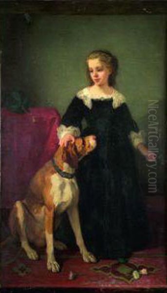 Fillette Caressant Un Chien. - view 1