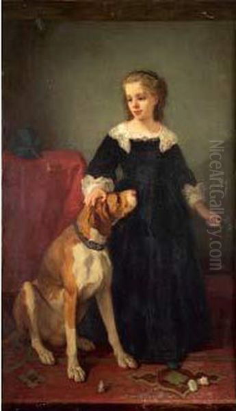 Fillette Caressant Un Chien - view 1