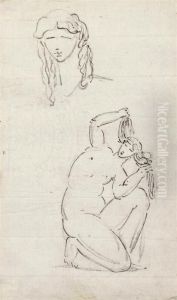Study Sheet With Kneeling Female Nude And Study Of Head Study Sheet With Kneeling Female Nude And Study Of Head
