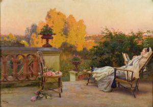 La Lecture Sur La Terrasse by Henri Saintin
