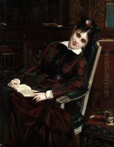 Junge Frau Bei Der Lekt by Jules Emile Saintin