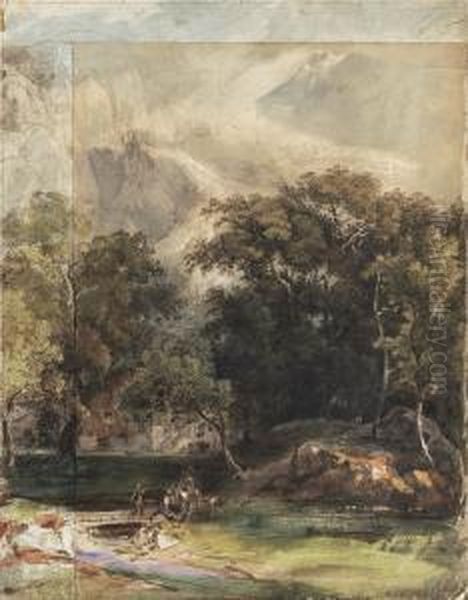 Reusstallandschaft Mit Bauernfamilie An Einem Bach - view 1