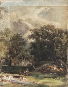 Reusstallandschaft Mit Bauernfamilie An Einem Bach by Friedrich Salathe