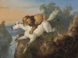 Lion Attacking A Horse by Raden Sjarief B. Saleh