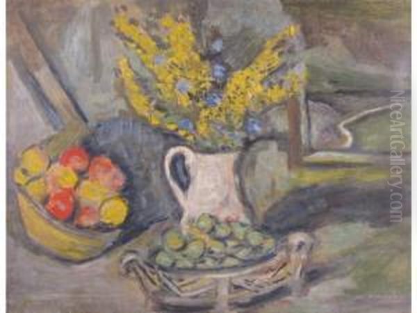 "nature Morte Au Bouquet De Mimosa Et Aux Coupes De Fruits" - view 1