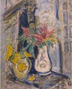 "deux Vases De Fleurs Sur Entablement" by Jeanne Saliceti