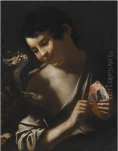A Boy Eating A Loaf Of Bread With A Cat by Tommaso Salini (Mao)