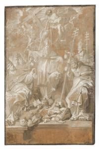 The Four Fathers Of The Church With Saint Lambert by Antoine Sallaert