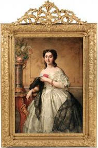 Portrait De Jeune Femme Au Chale De Dentelle [adelaide Salles-wagner ; Lady With A Lace Shawl ; Oil On Canvas Signed] - view 1