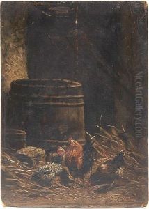 Roosters In A Barn by Theodore Frederic Salmon