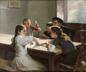 Interior Med Kortspelande Barn by Hugo Salmson