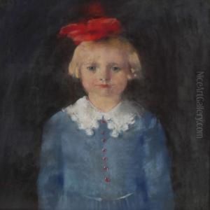Portrait Of Girl With A Red Bow In Her Hair