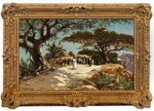 Afrikanische Landschaft Mit Blick Auf Ein Huttendorf by Carl Saltzmann