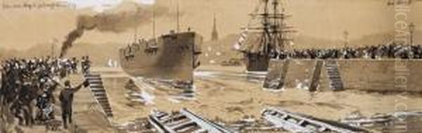 Das Vom Stapel Gelaufene Schiff (in Der Kieler Forde?) - view 1