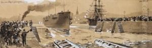 Das Vom Stapel Gelaufene Schiff (in Der Kieler Forde?) by Carl Saltzmann