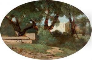 Sommerliche Parkpartie Mit Weisser Villa. by Gustave Saltzmann