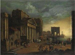 Veduta Ideata Di Un Porto Con Monumenti Classici by Alessandro Salucci