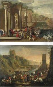 Veduta Di Un Porto Con Capriccio Architettonico, Figure Eimbarcazioni by Alessandro Salucci