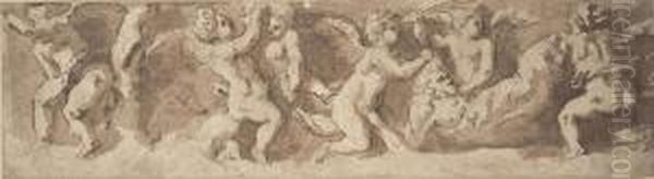 Design For A Frieze With Winged Putti Tormenting A Satyr - view 1