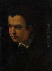 Head Of A Boy 
Wearing A Cap And Lace Collar