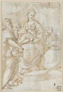 La Sainte Famille Sous Un Dais Avec Saint Antoine by Orazio Samacchini