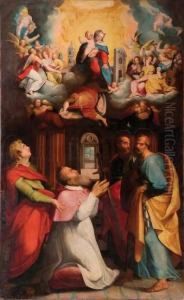 Apparizione Della Madonna Diloreto Ad Un Cardinale Di Nome Giovanni, Tra I Santi Giovanni,pietro E Paolo