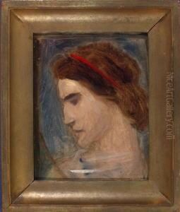 Portrait Einer Jungen Dame Mit Rotem Haarband, Profilkopf Nach Links by Leo Samberger