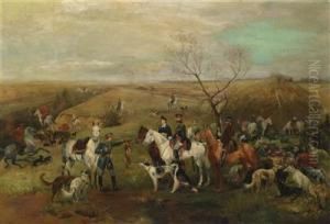 Hunting Party With Tsar Alexander Iii And Tsarina Maria Fedorovna Out Fox Hunting by Nikolai Semenovich Samokish