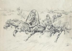 A Troika Leaving The Farmstead by Nikolai Semenovich Samokish