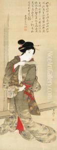 Standing Beauty With Fan And Handtowel On A Hot Summer Day by Rai San'Yo