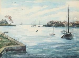 Sailboats In Cove by Percy A. Sanborn