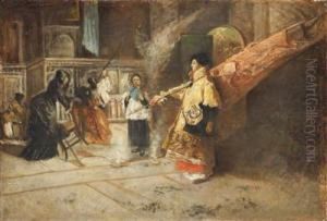 A Young Flag Bearer In Sakristei by Salvador Sanchez-Barbudo Morales