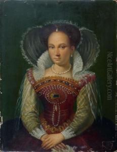 Portrait De Jeune Femme A La Robe Rouge by Alonso Sanchez Coello