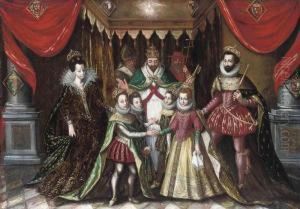The Double Marriage Of Louis Xiii Of France With Anne Of Austriaand Philip, Prince Of Asturias, With Elizabeth Of France by Alonso Sanchez Coello