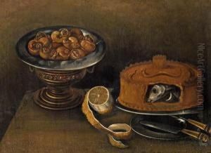 Stillleben Mit Schnecken, Fischpastete Und Zitrone by Juan Sanchez Cotan