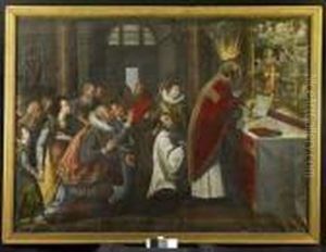 Saint Louis De Gonzague Recevant La Premiere Communion De Saintcharles Borromee by Juan Sanchez Cotan