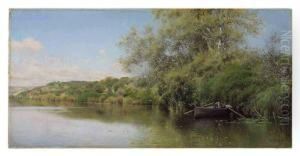 Fishermen On A Tranquil River by Emilio Sanchez-Perrier
