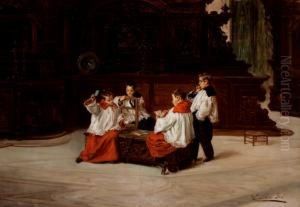 Monaguillos Jugando A Las Cartas En La Sacristia by Eduardo Sanchez Sola