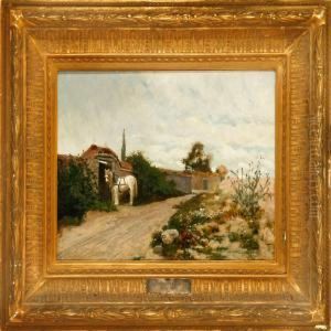 A Horse On A Dirtroad In A French Landscape