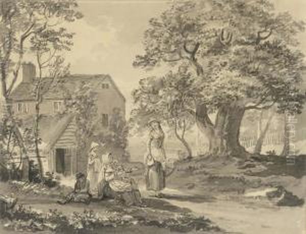 A Mother With Her Children Asking For Money By A Country Lane - view 1