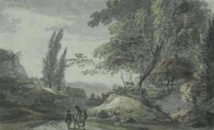 Travellers Conversing On A Country Road In A Wooded Landscape by Paul Sandby