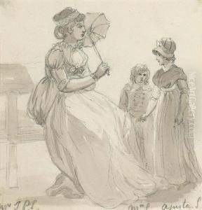 Paul Sandby With Her Son And Daughter by Thomas Sandby